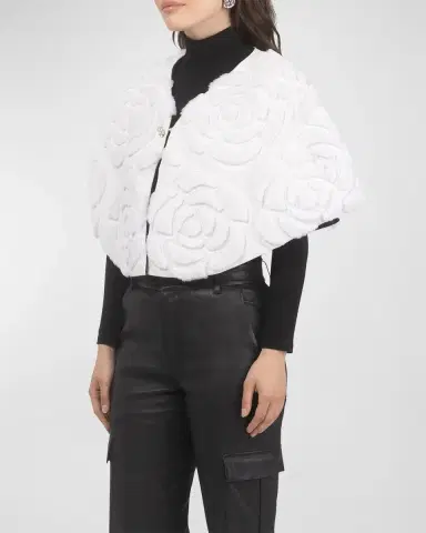 Gorski Select Shearling Lamb Floral Embroidered Suede Reversible Stole | Thumbnail 3