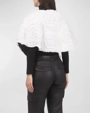 Gorski Select Shearling Lamb Floral Embroidered Suede Reversible Stole | Thumbnail 4