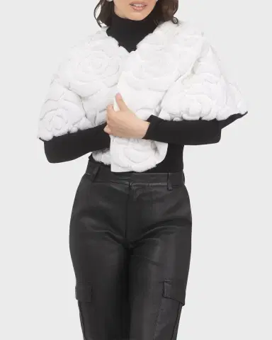 Gorski Select Shearling Lamb Floral Embroidered Suede Reversible Stole | Thumbnail 5