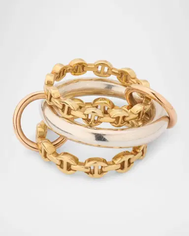 Spinelli Kilcollin x HOORSENBUHS 18K Yellow Gold and Sterling Silver Microdame Link Stacked Rings | Thumbnail 3
