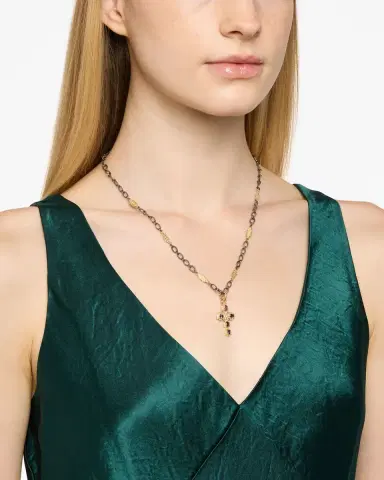 Armenta Yellow Gold Cross Enhancer with Garnets | Thumbnail 2