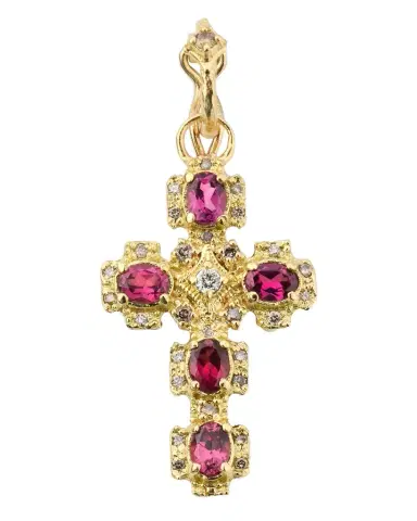 Armenta Yellow Gold Cross Enhancer with Garnets | Thumbnail 1