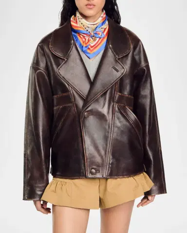 Sandro Clem Wrap Distressed Lambskin Leather Jacket | Thumbnail 2