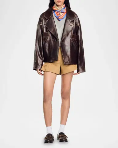 Sandro Clem Wrap Distressed Lambskin Leather Jacket | Thumbnail 3