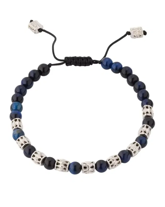 Men 's Lapis and Silver Beaded Bracelet
