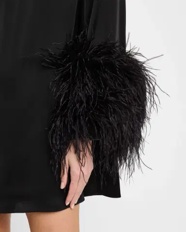 LAPOINTE Double-Face Satin Shift Dress with Ostrich Feathers | Thumbnail 5 LAPOINTE Double-Face Satin Shift Dress with Ostrich Feathers | Thumbnail 5