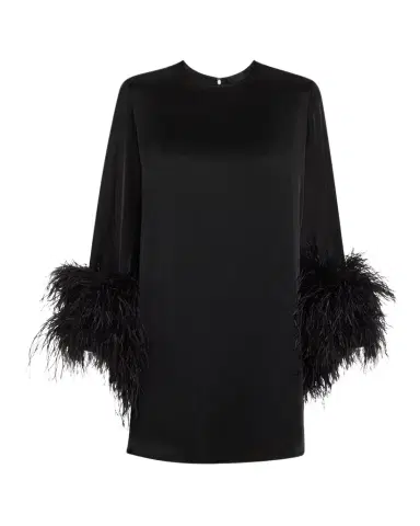 LAPOINTE Double-Face Satin Shift Dress with Ostrich Feathers | Thumbnail 1 LAPOINTE Double-Face Satin Shift Dress with Ostrich Feathers | Thumbnail 1
