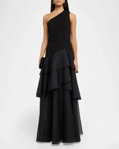 Aidan Mattox One-Shoulder Ruffle Tiered Gown | Thumbnail 2