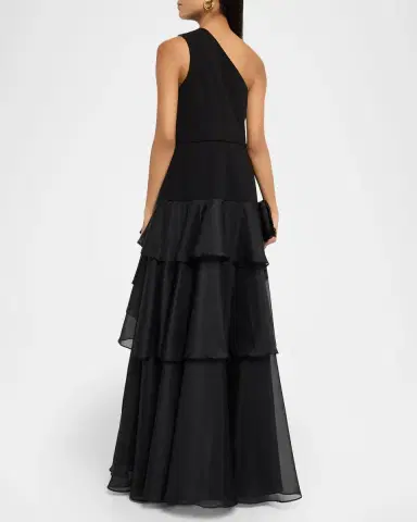 Aidan Mattox One-Shoulder Ruffle Tiered Gown | Thumbnail 3