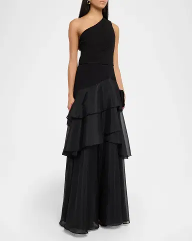 Aidan Mattox One-Shoulder Ruffle Tiered Gown | Thumbnail 4