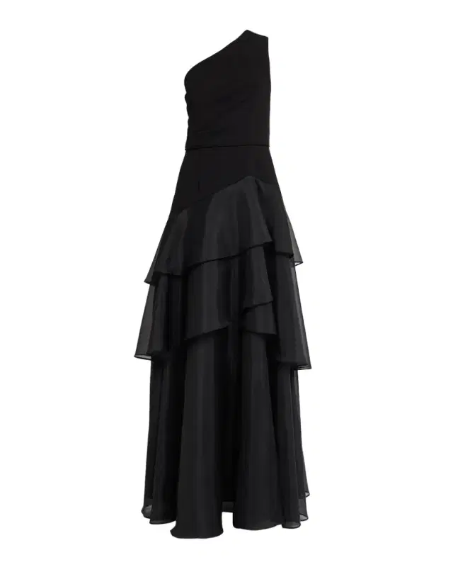 Aidan Mattox One-Shoulder Ruffle Tiered Gown