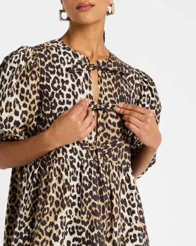 Ganni Leopard Tie-Front Puff-Sleeve Mini Dress | Thumbnail 5 Ganni Leopard Tie-Front Puff-Sleeve Mini Dress | Thumbnail 5