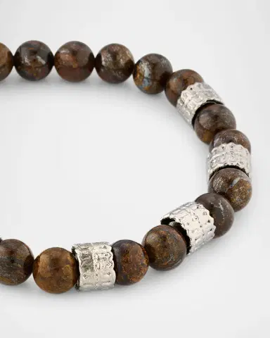 Armenta Men's Bronzite Beaded Bracelet with Sterling Silver, 8mm | Thumbnail 2