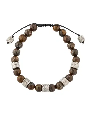 Armenta Men's Bronzite Beaded Bracelet with Sterling Silver, 8mm | Thumbnail 1