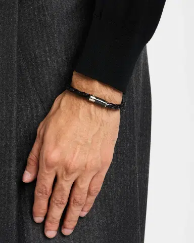Tateossian Men 's Carbon Leather Braided Bracelet | Thumbnail 2