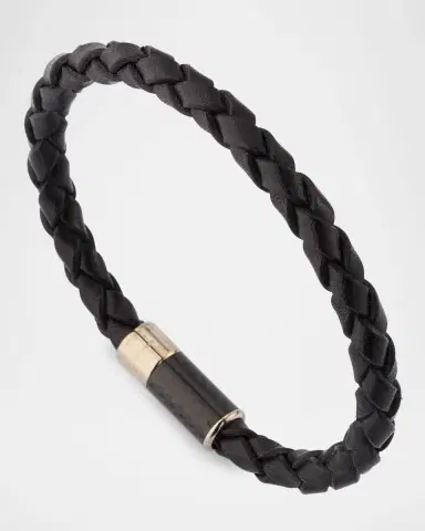 Tateossian Men 's Carbon Leather Braided Bracelet | Thumbnail 3