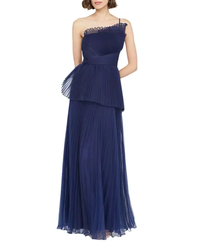 Theia Delphine Pleated Organza A-Line Gown