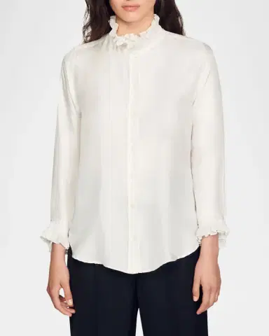 Sandro Haby Ruffled Silk Shirt | Thumbnail 3 Sandro Haby Ruffled Silk Shirt | Thumbnail 3