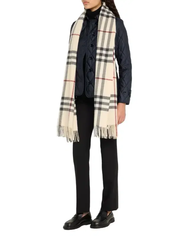 Washed Giant Check Cashmere Scarf
