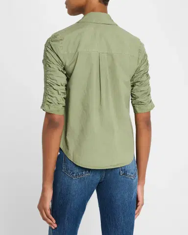 Veronica Beard Porta Ruched-Sleeve Button-Front Shirt | Thumbnail 3