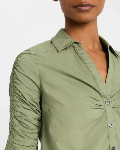Veronica Beard Porta Ruched-Sleeve Button-Front Shirt | Thumbnail 5