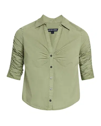 Veronica Beard Porta Ruched-Sleeve Button-Front Shirt | Thumbnail 1