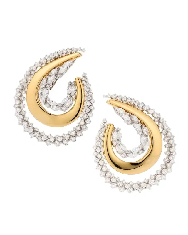 18K Yellow and White Gold Golden Strada Drop Earrings with Diamonds