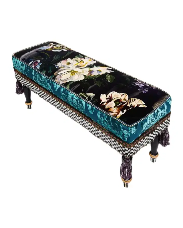 MacKenzie-Childs Moonlight Garden Floral Scuttlebutt Bench