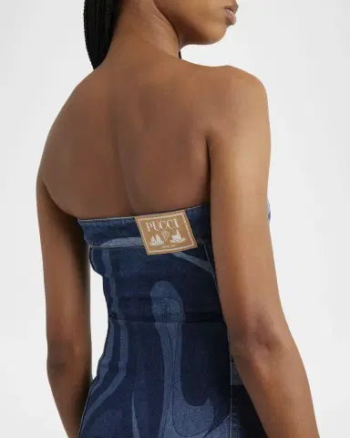 Pucci Strapless Marmo-Print Denim Button-Front Mini Dress | Thumbnail 5 Pucci Strapless Marmo-Print Denim Button-Front Mini Dress | Thumbnail 5