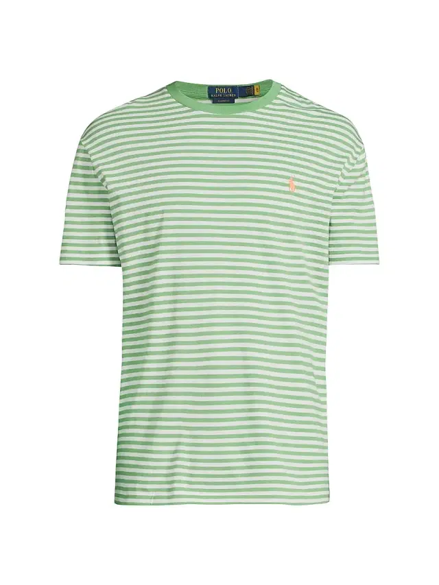 Men's Striped Cotton Crewneck T-Shirt - Bristol Blue White