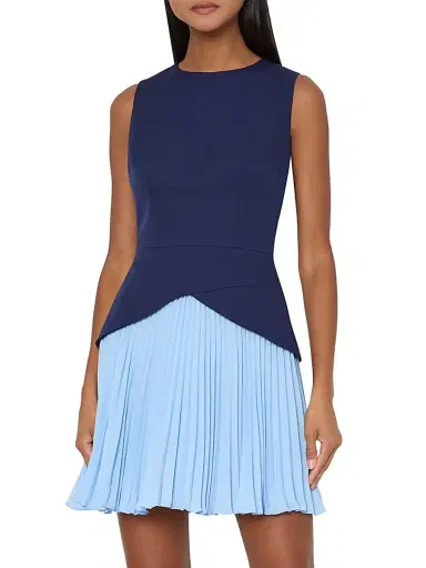 Milly Women's Haddy Pleated Two-Tone Minidress - Navy - Size 12 | Thumbnail 3 Milly Women's Haddy Pleated Two-Tone Minidress - Navy - Size 12 | Thumbnail 3