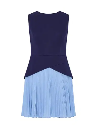 Milly Women's Haddy Pleated Two-Tone Minidress - Navy - Size 12 | Thumbnail 1 Milly Women's Haddy Pleated Two-Tone Minidress - Navy - Size 12 | Thumbnail 1