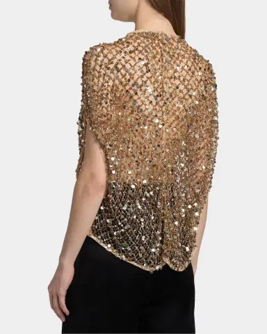 Lapointe Sequined Net Mesh Cape T-Shirt | Thumbnail 2 Lapointe Sequined Net Mesh Cape T-Shirt | Thumbnail 2