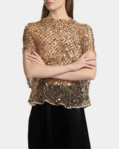 Lapointe Sequined Net Mesh Cape T-Shirt | Thumbnail 3 Lapointe Sequined Net Mesh Cape T-Shirt | Thumbnail 3