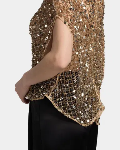 Lapointe Sequined Net Mesh Cape T-Shirt | Thumbnail 5 Lapointe Sequined Net Mesh Cape T-Shirt | Thumbnail 5