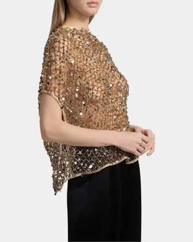 Lapointe Sequined Net Mesh Cape T-Shirt | Thumbnail 7 Lapointe Sequined Net Mesh Cape T-Shirt | Thumbnail 7