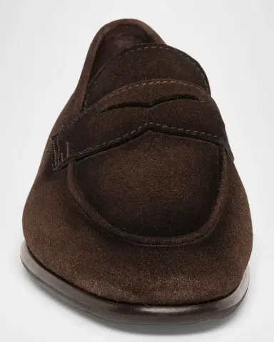 Santoni Men's Carlos Suede Penny Loafers | Thumbnail 4