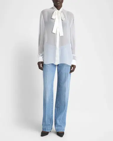 Dolce & Gabbana Chiffon Button Down Neck-Tie Blouse | Thumbnail 2