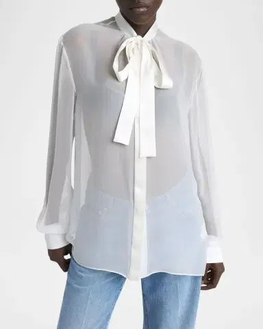 Dolce & Gabbana Chiffon Button Down Neck-Tie Blouse | Thumbnail 4