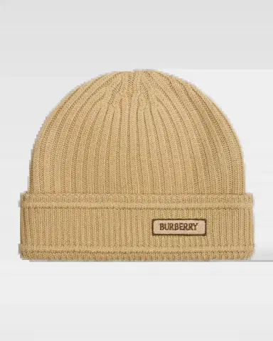 Burberry Men's Ribbed Wool Logo Beanie Hat | Thumbnail 2