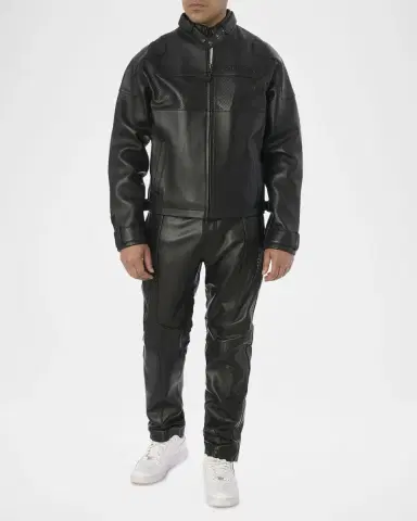 AVIREX Men's Black-Out Leather Racing Jacket | Thumbnail 2