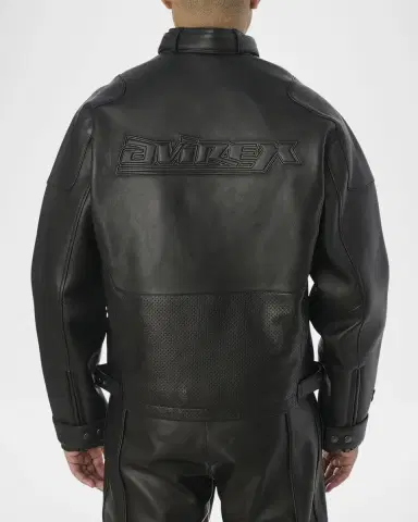 AVIREX Men's Black-Out Leather Racing Jacket | Thumbnail 3
