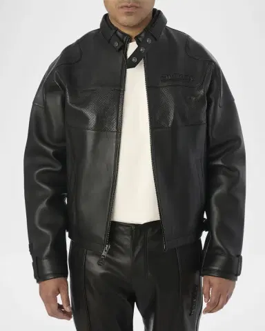 AVIREX Men's Black-Out Leather Racing Jacket | Thumbnail 4