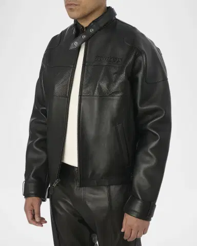AVIREX Men's Black-Out Leather Racing Jacket | Thumbnail 5