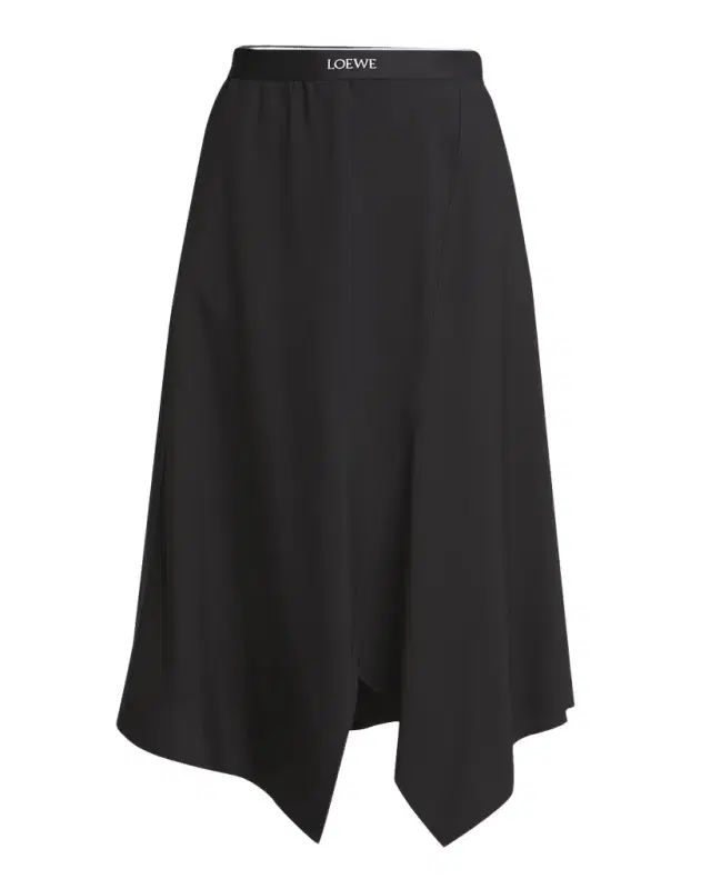 Asymmetric Midi Skirt with Logo Detail