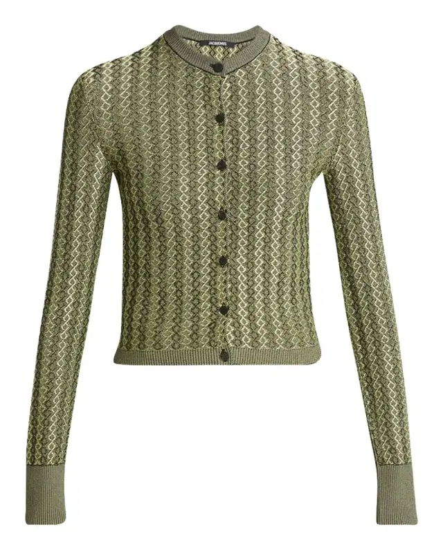 Marino Diamond-Knit Crewneck Cardigan