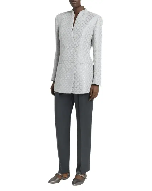 Geometric Paillette Jacquard Asymmetric Double-Breasted Jacket