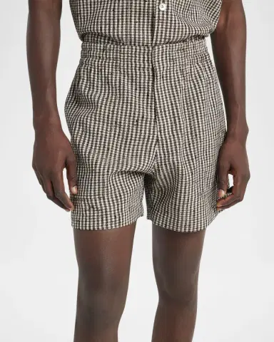 Bottega Veneta Men's Knotted Mini-Check Shorts | Thumbnail 6
