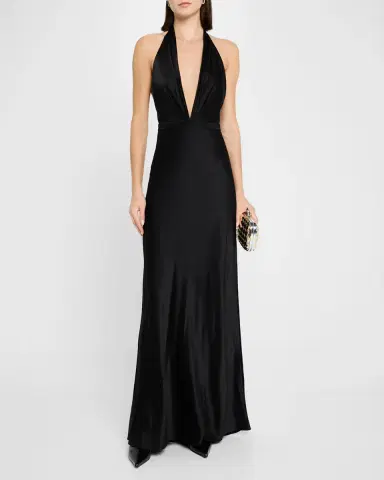 Nili Lotan Essy Plunging Halter Silk Gown | Thumbnail 2