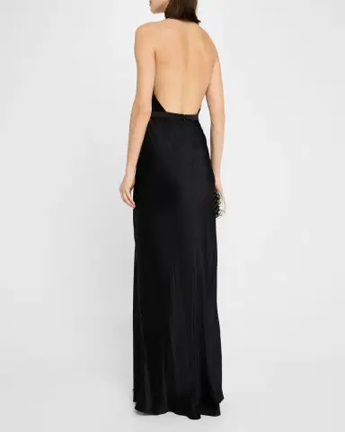 Nili Lotan Essy Plunging Halter Silk Gown | Thumbnail 3